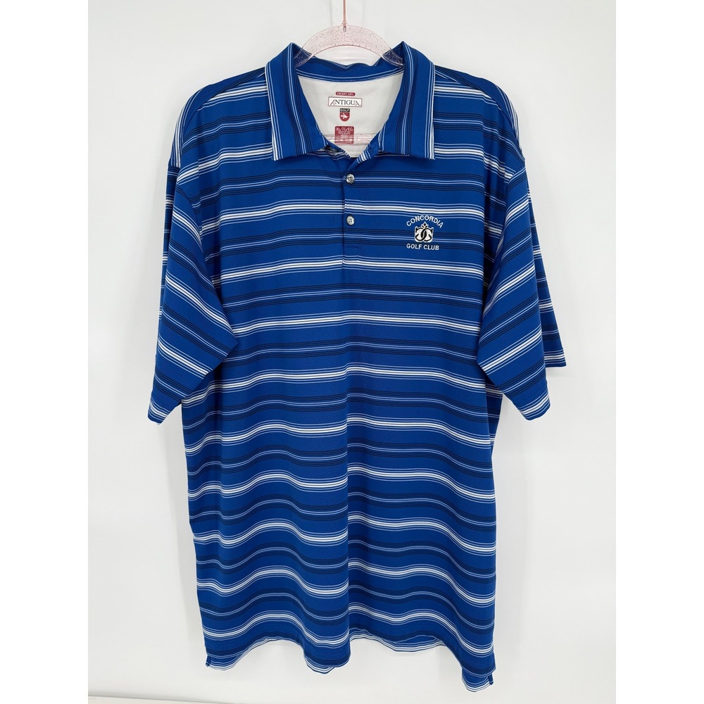 Antigua Concordia Golf Club Striped Polo Shirt Men's Golfing Top Blue Sz XL